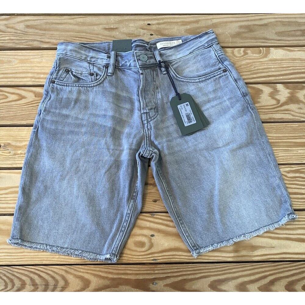 NWT $108 All Saints Raw Edge Jean Shorts Size 28 Men’s Grey